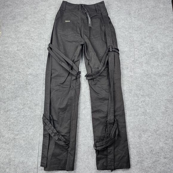 Maniere De Voir Pants Womens 6 Black Utility Cargo Straight Leg Straps Tripp Y2K - Picture 7 of 7